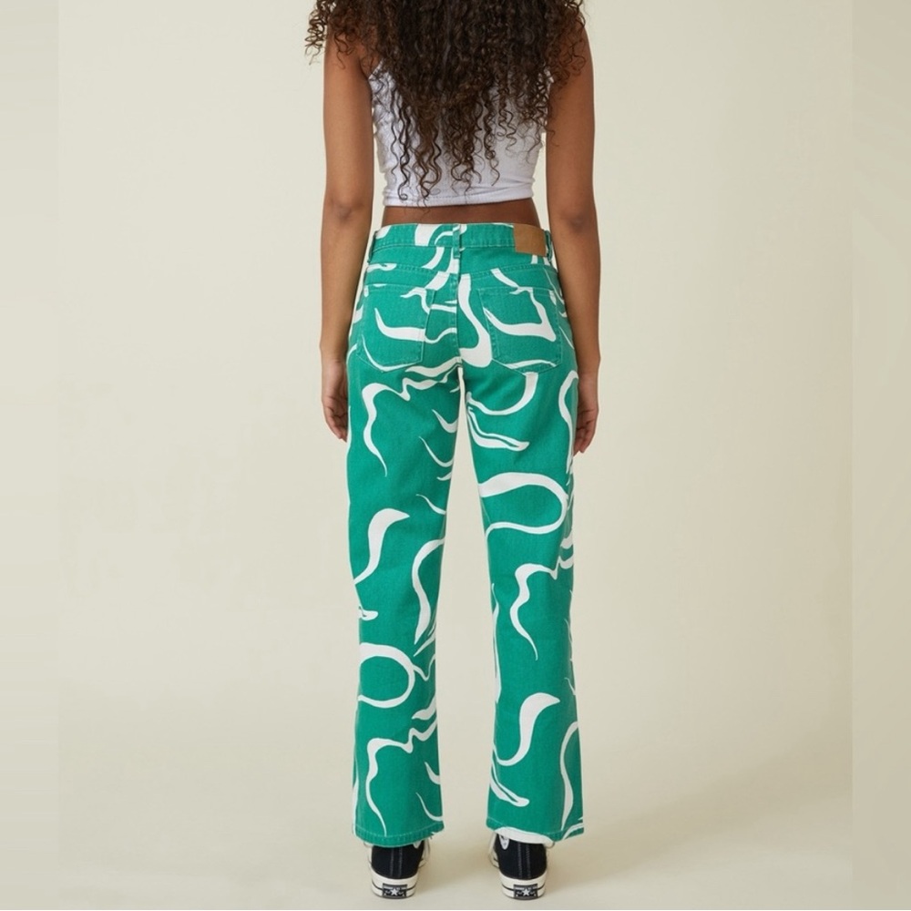 Cotton On Low Rise Green and White Swirl Straight Jeans sz4 - Picture 2 of 13